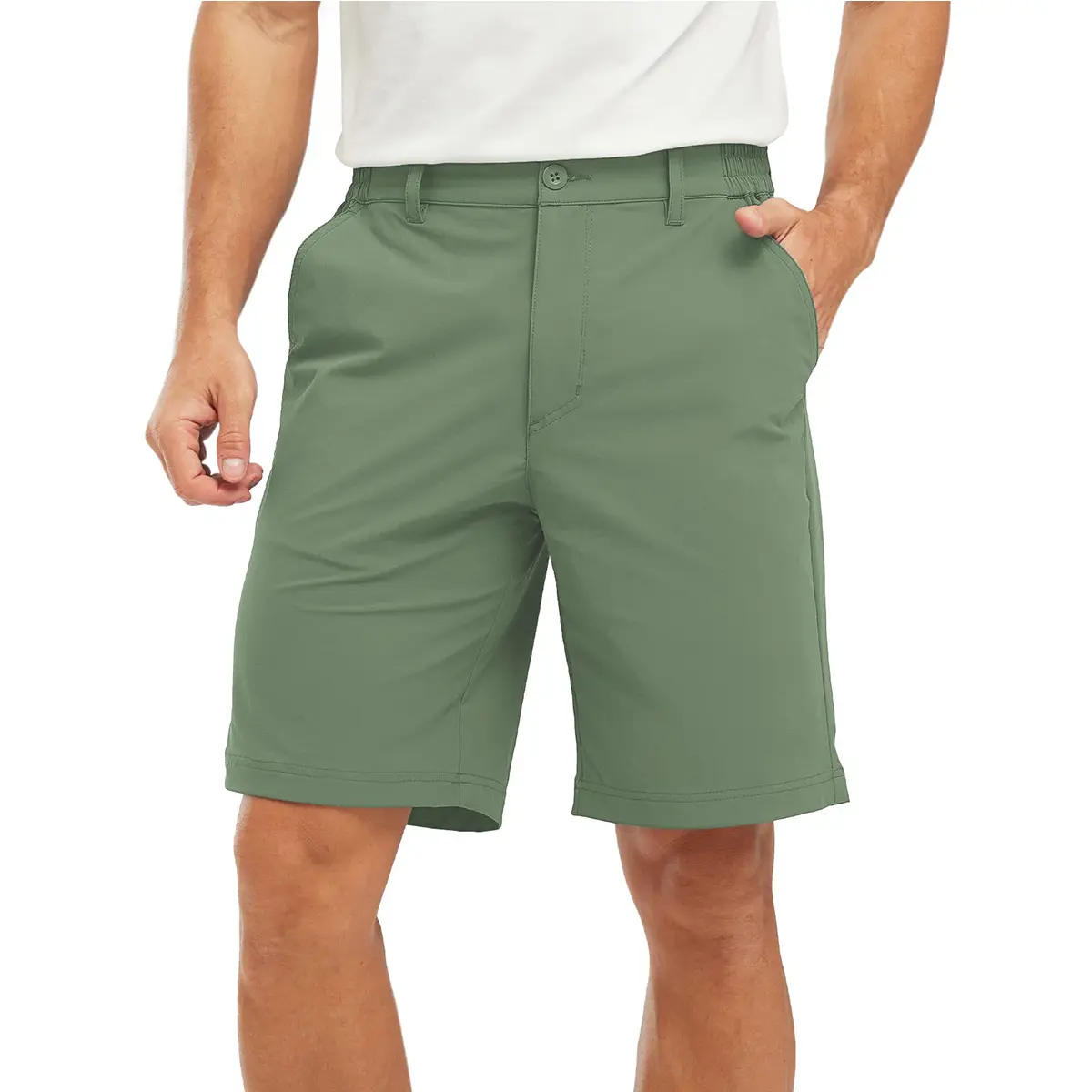 GOPUNE Mens Shorts 9'' Elastic Waist Quick Dry for Flat Front Travel Casual Pants with 5 Pockets for Outdoor Golf Gym Work Shorts