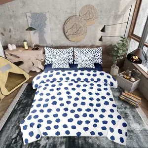 Boys Dots Bed in A Bag 7 Pcs Polka Geometric Bed Set for Kids Men Brush Stroke Boho White Navy Blue Comforter Set,Lightweight Sheet Set