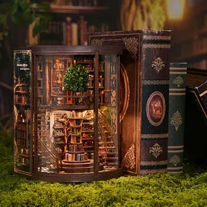 "Rings of Wisdom" DIY 3D Book Nook Model Kit — Collector-Grade Miniature Architectural Model, 3D Desktop & Bookshelf Decor — Handmade Wooden Bookend Kit (Batteries and Glue Not Included)