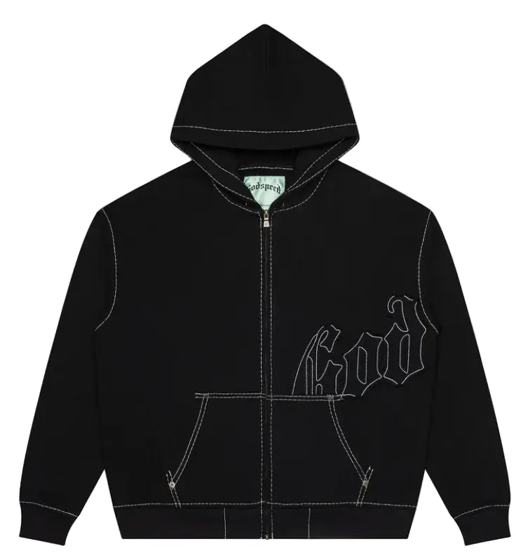 Godspeed OG Logo Zip Up Hoodie Stitched Black