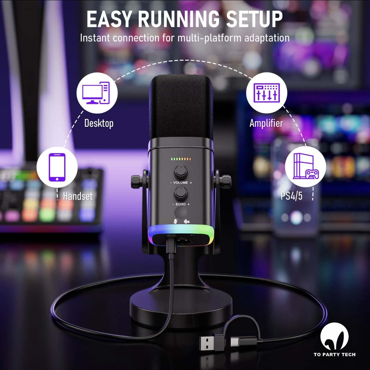 YU8 dynamic microphone with RGB light, volume control, mute function ...