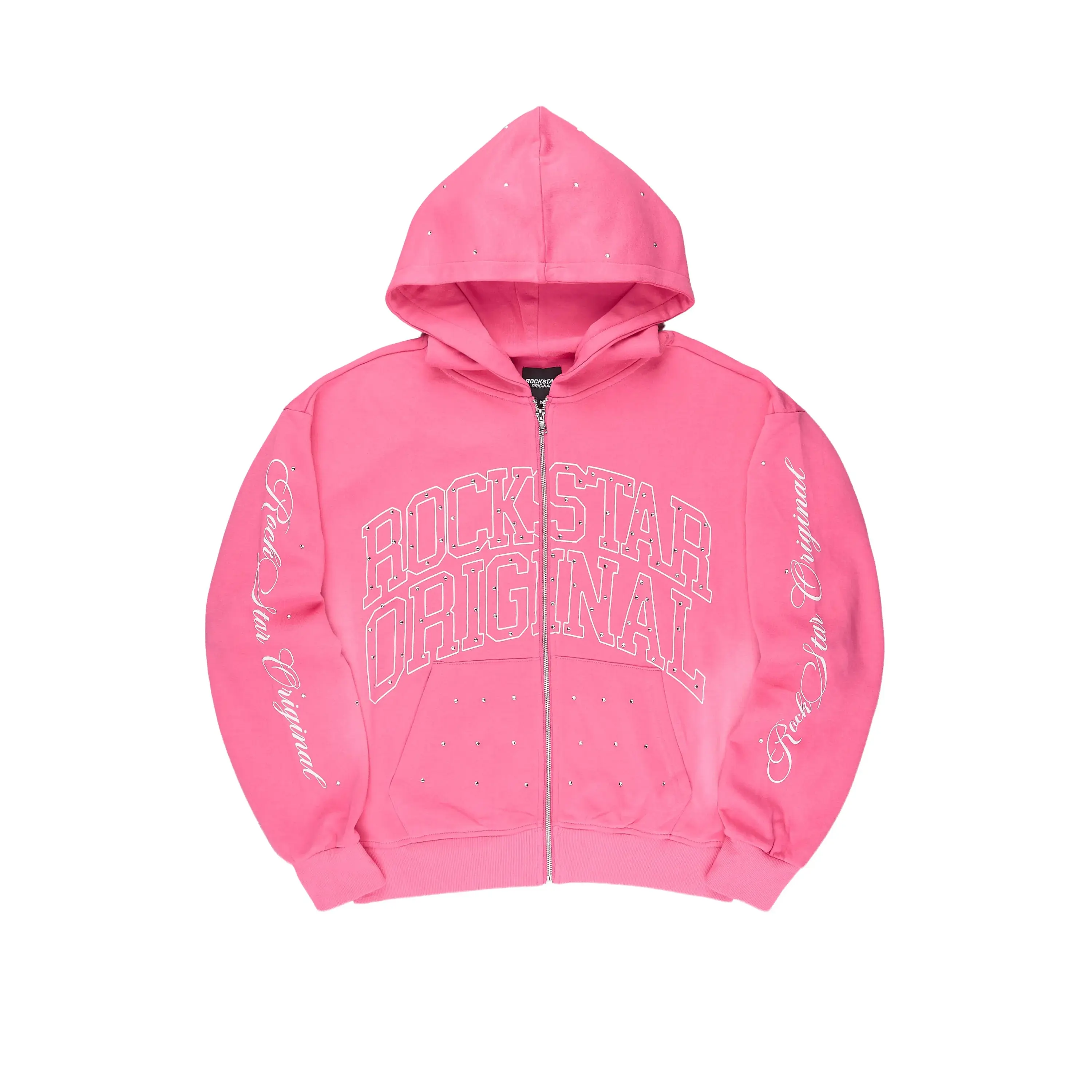 Alvina Pink Rhinestone Zip Up Hoodie