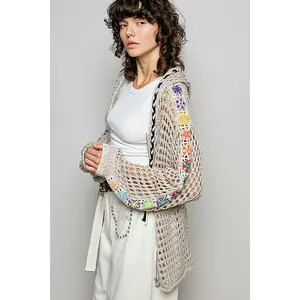 POL Clothing Mini Multicolor Granny Square Detailed Long Sleeve Crochet Jacket