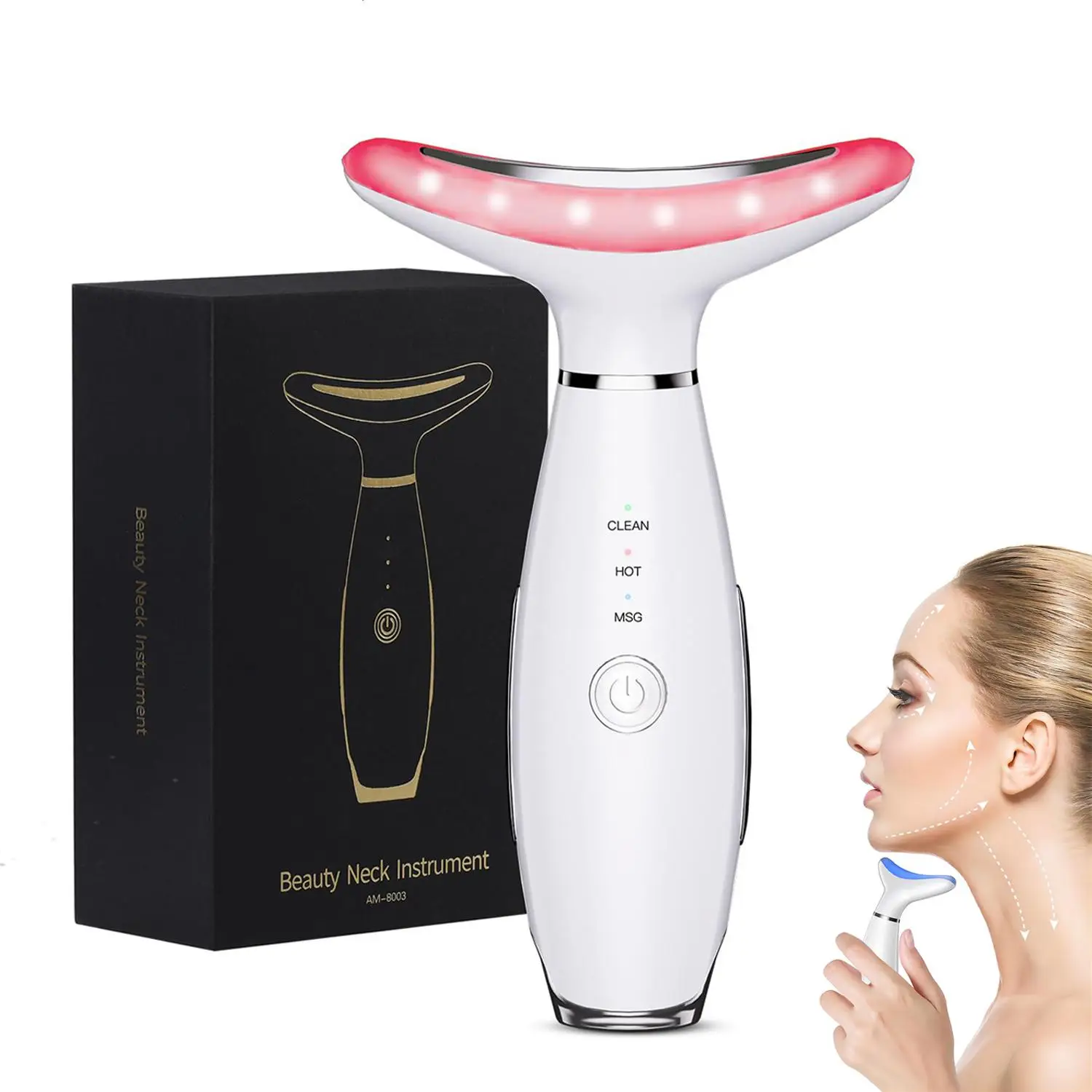 Festival Gifts, 3 Color LED Facial Massager, Beauty Neck Instrument, Skin Care Face Massager, Vibration for Skin Care and Double Chin, Winter & New Ye