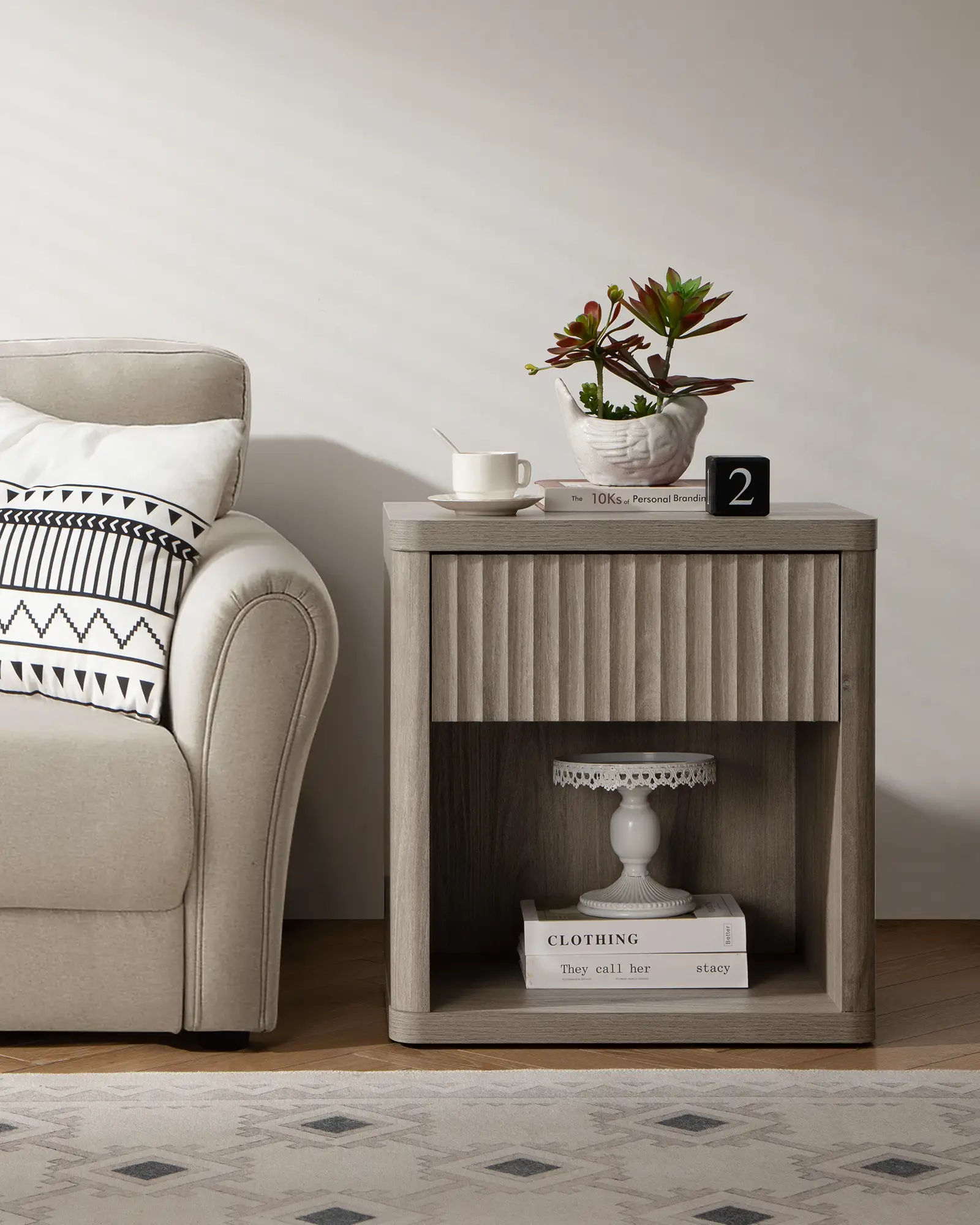 SICOTAS One Piece Bedside Table with Drawer Storage Bed Side Table End Table 22.7"x 15.4" x 24.1" Large Modern Wide Bedside Stand Mid Century Night S