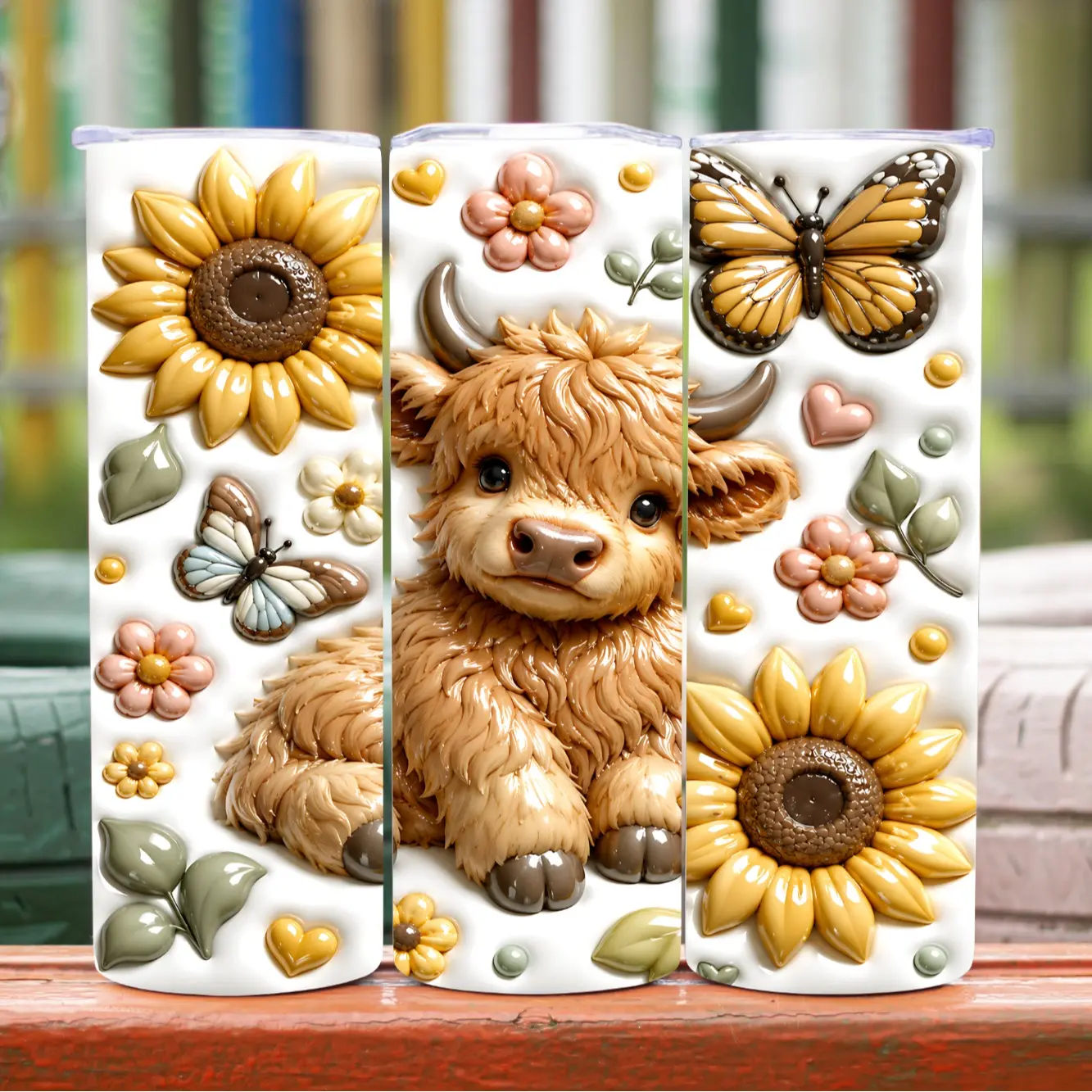 3D Highland Cow Stainless Steel Tumbler with Lid and Straw