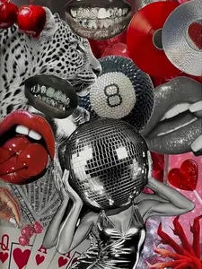 5D DIY Full Drill Diamond Painting Kit Disco Ball 8 Ball Leopard Print Collage Y2K Aesthetic Art Craft for Adults Home Wall Decor