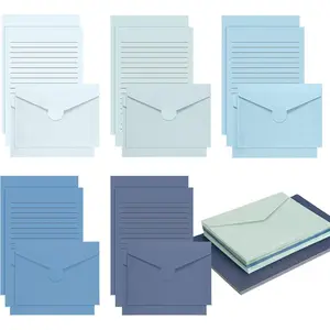 100Pcs Lined Stationery Paper and Envelopes Set - 50 Letter Writing Paper + 50 Envelopes, 5.5 x 8.25 Inch Blue for Office Daily Writing