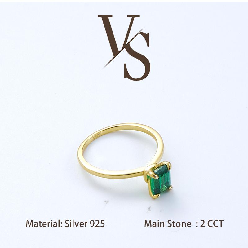 [Venus Jewelry] Lab Created Gemstone 2 CCT Emerald Cut Emerald Color Design VVS 1 D Color Solid Silver 925 Solitare Ring
