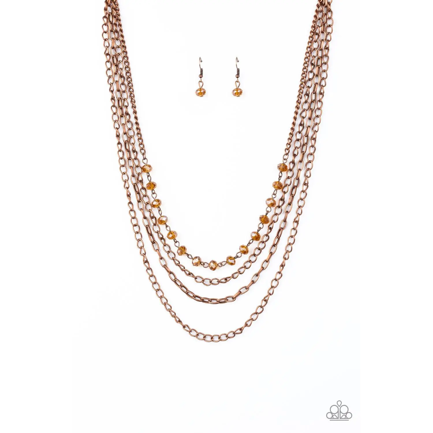 Extravagant Elegance - Copper Chain Iridescent Crystal Bead Layered Necklace - Paparazzi