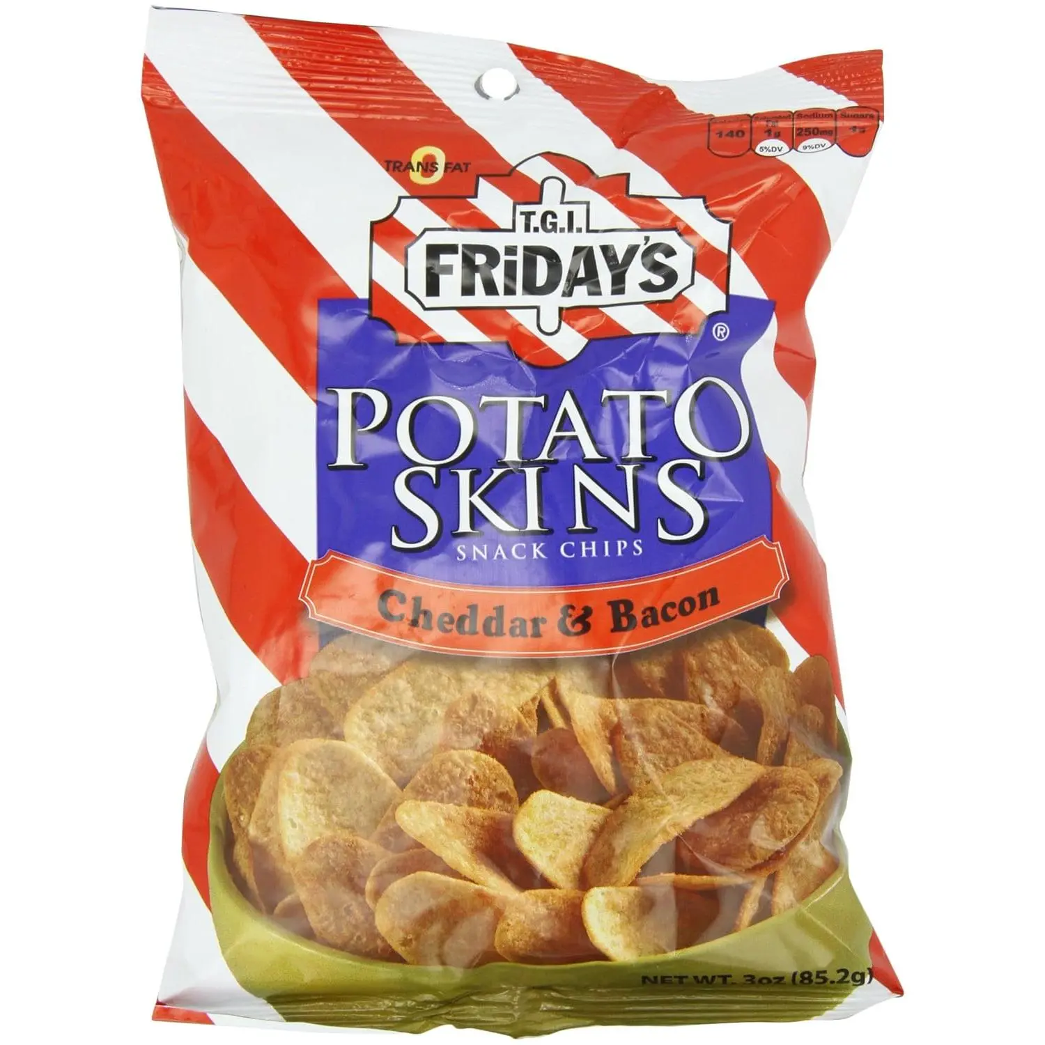 TGIF Potato Skins Cheddar & Bacon Snacks, 3 Oz Bag - Pack of 6