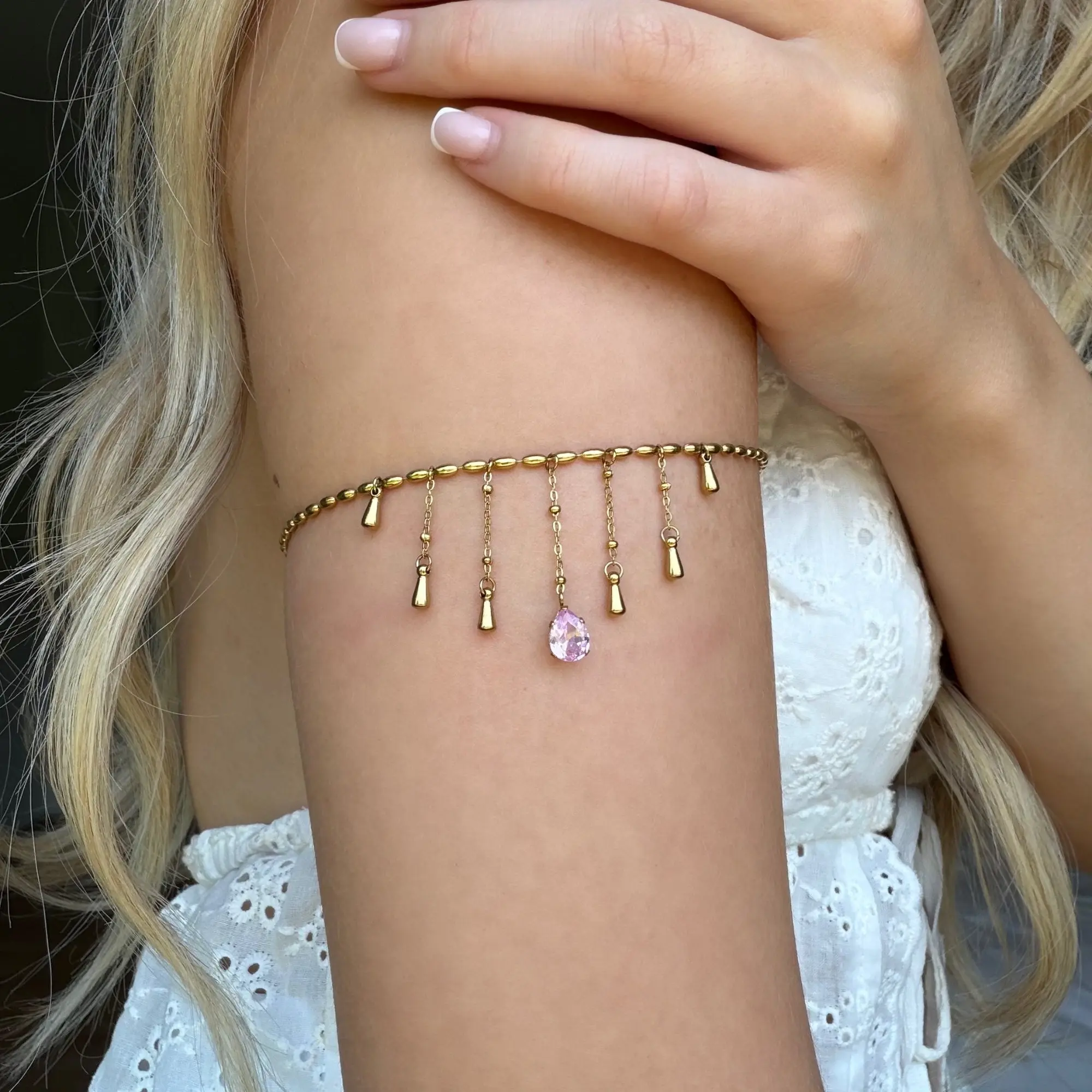 EVRY JEWELS Gold or Silver Plated Women's Golden Drop Arm Chain Gold Bracelet