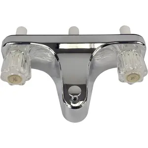 Mobile home RV tub shower center-set faucet, 8 inch, 2-handle, Chrome with clear acrylic handles (33156x)