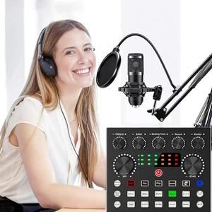 audio mixing live broadcast equipment, audio dj equipment mixer, podcast mixer with microphone set suitable for mobile games karaoke studio live podcast