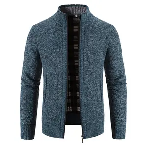 Men's Autumn and Winter Cardigan Zipper Sweater Fleece Stand-up Jacket Men's Loose Knitted Sweater Jacket Top