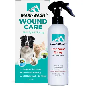 Maxi-Wash Hot Spot Spray Treatment, Wound Care & Itch Relief Spray Dogs and Cats. Relives Scratching, Rashes, Sores, Itchy Skin and Paw Licking 8 oz