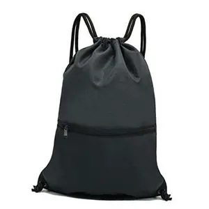 Drawstring Backpack Bag Sport Gym Sackpack Ablack with Zipper Closure and Adjustable Straps for Easy Carry