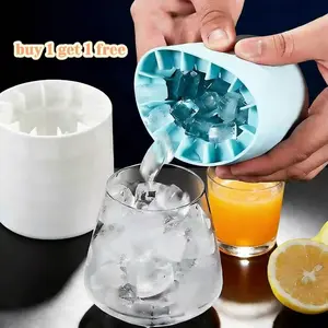 1 Get 1 Free Silicone Ice Cube Maker Cup, Easy Release Ice Mold with Lid, Stackable & Ice Tray for Freezer, Whiskey, Cocktails & Baby Food