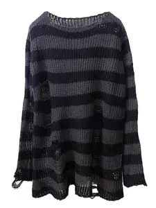 Women's Striped Print Boat Neck Sweater, Casual? Punk Long Sleeve Jumper for Daily Outdoor Wear, Women's Knitwear for Spring & Fall