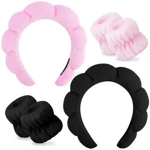 LMMAKE Spa Headband with 2 Wristbands Ultra-Absorbent Puffy Terry Cloth Non-Slip Inner Grip for Facial Cleansing Makeup Skincare Routines Home Spas Morning Prep Beauty Treatments