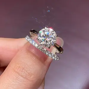 ANZIW 2 Carat All Moissanite Ring Bridal Sets Silver 925 Solitaire Engagement Wedding Rings & Stackable Eternity Bands for Women
