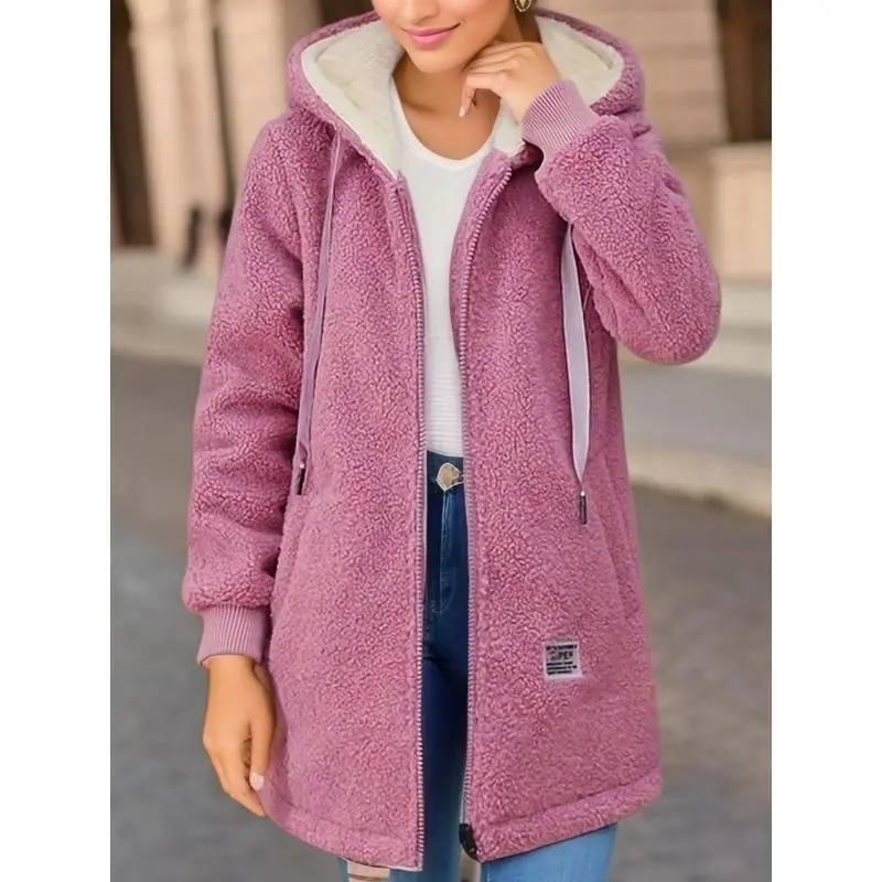 Women's Cardigan Style Hooded Sweatshirt, Thickened Fleece-Lined Winter Fashion Jacket, A Great Gift Option, Thickened Fleece-Lined Sweatshirt, Friends And Family, Full Sleeves, Warm Interior, Hooded Neck, Chic, Casual, Tops, Clothes, Long Sleeve, Basic,