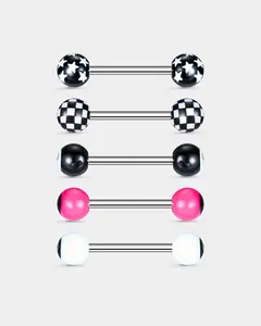 Oufer 16G 5pcs Pack Black 8 Tongue Piercing