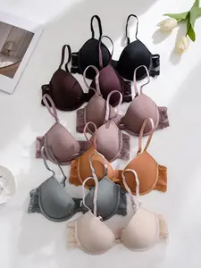 Women's Lace Patchwork Bra Set, Underwire, Non-Removable Padding, Everyday Bras, Medium Support, Fitted, Full Coverage, 7 Pieces