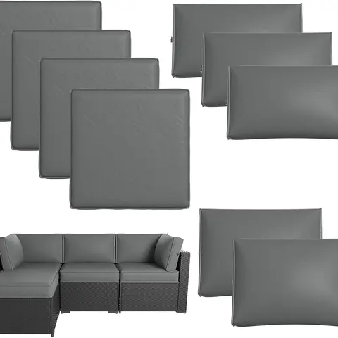 Aoxun Durable Outdoor Couch Replacement Cushions (9-Piece/14-Piece Set), Deep 4" Seat, Firm 24D High-Density Foam, Polyester, Splashproof, Fade-Resistant, Strong Zip, Wind-Safe Straps, for 4-Seat/6-Seat Patio Conversation Sets