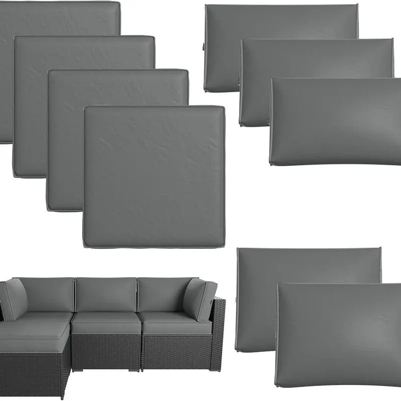 Aoxun Durable Outdoor Couch Replacement Cushions (9-Piece/14-Piece Set), Deep 4" Seat, Firm 24D High-Density Foam, Polyester, Splashproof, Fade-Resistant, Strong Zip, Wind-Safe Straps, for 4-Seat/6-Seat Patio Conversation Sets