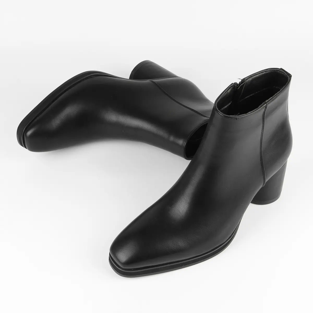 Men's Chelsea Ankle Boots - Square Toe, Low Block Heel, Side Zipper - Business-Casual Shoe for All Seasons & Versatile Wear, Black Footwear