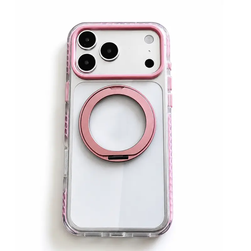 360-degree stand magnetic case suitable for Apple 17Promax phone case, iPhone 16PM protective cover, 15Pro anti-drop transparent phone case