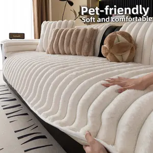 Solid-colour plush sofa couch, Pet-Friendly Extra Thick Sofa pad, Soft Fluffy Fur Couch Protector, Non-Slip Washable couch cover, Sofa Couch Covers, Anti-Scratch Furniture Throw Blanket for Living Room, 3-Seater, Multi-Color Available