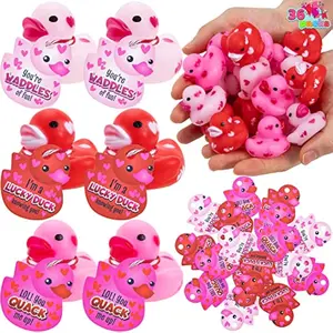 36 Pcs Valentine's Day Mini Rubber Duck With Gift Cards, 1.1 Inches Small Duckies With Card Tags, Bath Toys for Classroom Exchange Prizes, Party Favors