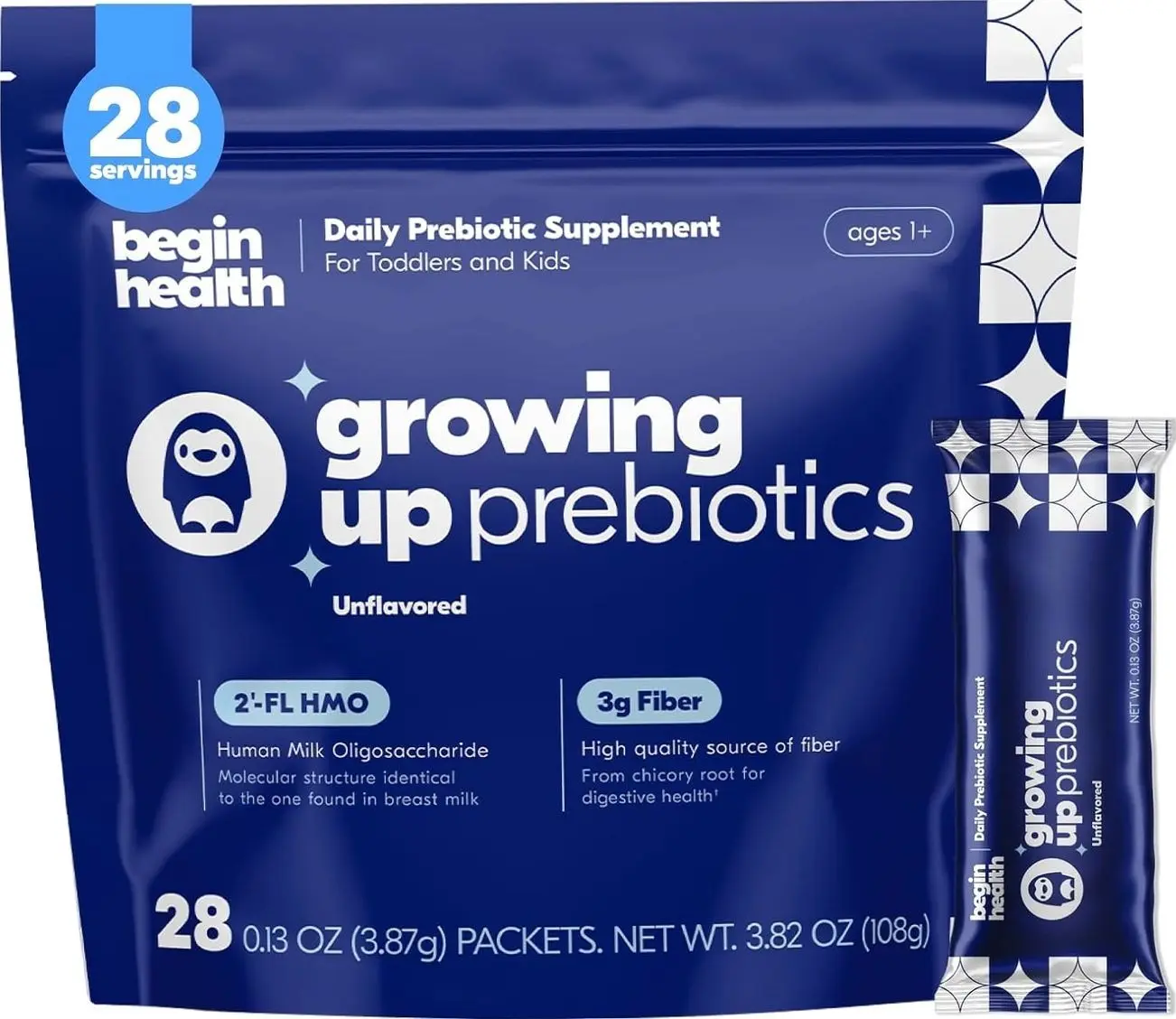 Begin Health Growing Up Prebiotics for Kids 28-Packs | Prebiotic Soluble Powder Stool Softeners and Digestive Gut Health Supplement | Ideal to Mix with Kids Daily Beverages and Soft Foods - Unflavored       undefined