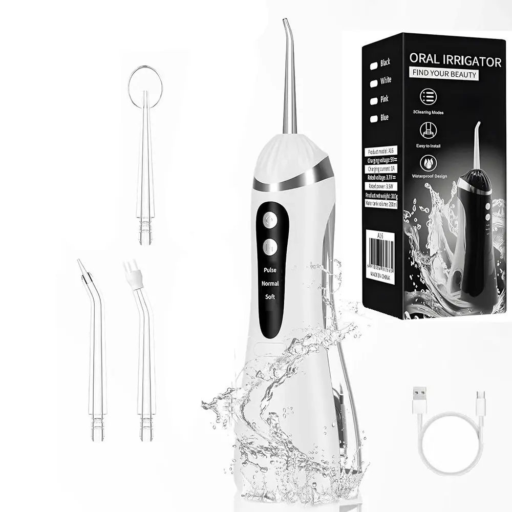 Cordless Water Flosser - 200 mL, 3 Modes, 4 Nozzles, USB Rechargeable, Portable Waterproof Oral Care Appliance for Braces Wearers, Effective for Tartar & Plaque Removal