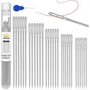 30 PCS Large Eye Sewing Needles, 5 Size Hand Sewing Needles, Leather Embroidery Thread Needle, Stainless Steel Yarn Knitting Quilting Needle with Threader for Crafts, Repair