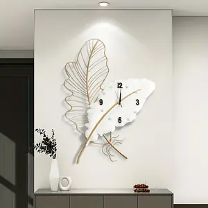 30 Inch Large Wall Clock Metal Feather Decorate, Golden Silent Non-Ticking Big Clocks Modern Home Decorations for Living Room Bedroom Dining Room Office