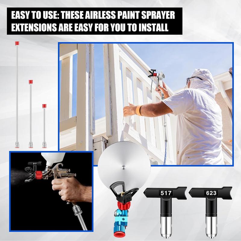 17 Pcs Airless Paint Sprayer Gun Set Including Spray Gun Hose 5 Types Nozzles 3 Sizes Extension Pole 5 Airless Spray Gun Mesh Filters Baffle Nozzle Holder (Multi Color,211, 313, 415, 517, 623)