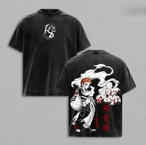 Gaara Vintage Washed Tee – Naruto Anime Double Printed Graphic T-Shirt, Unisex Oversize Anime Manga Streetwear Heavyweight Cotton Wash Tee, Gift for Anime Fans