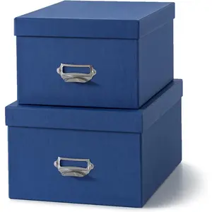 Blue Decorative Cardboard Storage Boxes with  - Set of 2 Keepsake Photo and Memory Boxes for , Office, and Elegant Paperboard Organizers