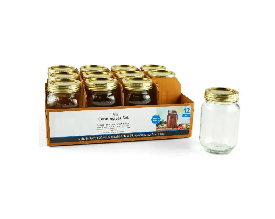 Regular Mouth 16 oz Glass Mason Jars, 12 Count – Multi-Purpose for Canning, Crafts & Cold Drinks