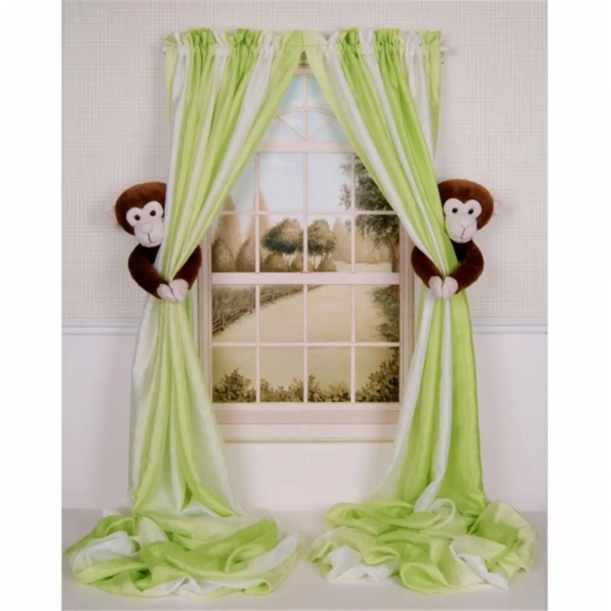 212 MAIN Plush Chocolate Jungle Safari Monkey Curtain Tieback Set - 2-Piece Cat Toy Accessory, Soft Plush, Child-Safe, Huggable, Elastic Loops, Machine Washable, Monkey Motif Jungle Themed Item, Jungle Theme