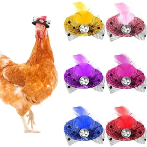 6 Pieces Chicken Hats for Hens Tiny Pets Funny Halloween Accessories Feather Top Hat with Adjustable Elastic Chin Strap Rooster Duck Parrot Poultry Stylish Show Costume (Vivid Style)