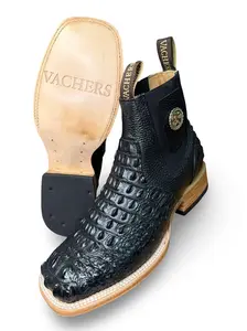VACHERS Men's Black Cowboy Shoe, Elegant Modern-Classic Walking Shoe, Mexico-Made Printed Collar Design Footwear, Walking Shoes