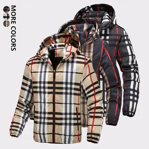 Men's Lightweight Hooded Jacket - Retro Street Style Color Block Plaid Zip-Up, Adjustable Drawstring Hood, Windproof Comfortable for Spring Fall Daily Commute & Outdoor