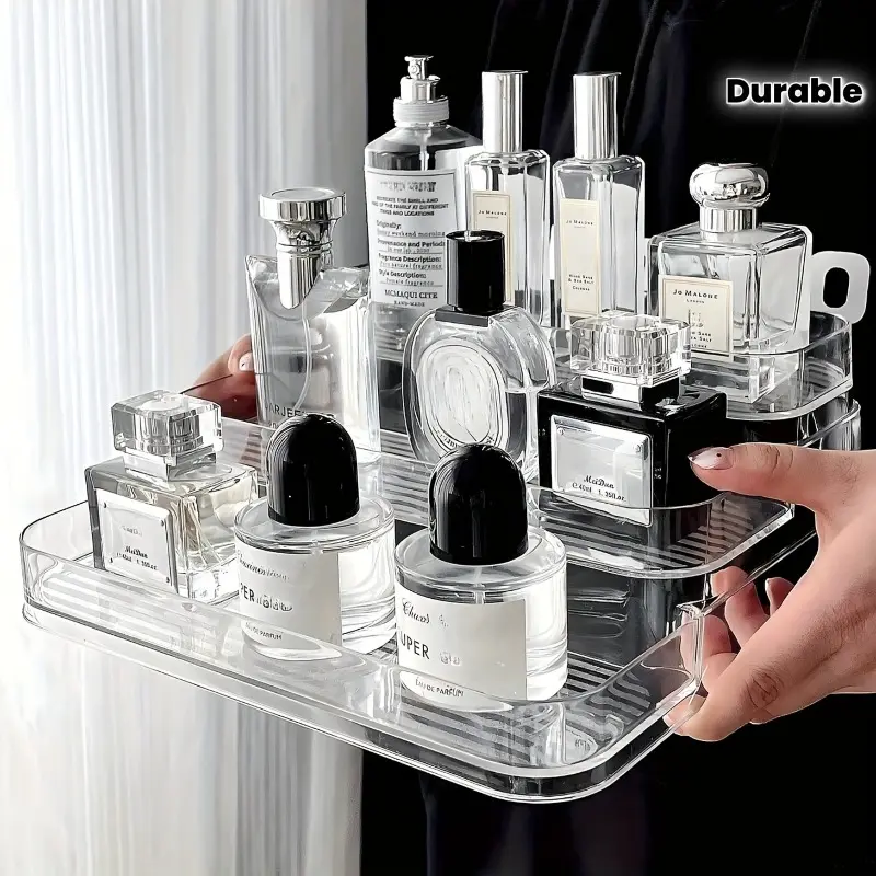 Transparent plastic cosmetic storage box with multiple compartments | Durable bathroom dresser storage box, suitable for perfume, skin care products and cosmetics, table storage, dresser, fashion design, suitable for family or salon use