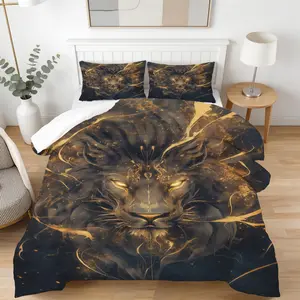 Gold-Plated Lion Pattern Comforter Set, a Soft And Durable Bedding Set, Including 1 Comforter And 1 Or 2 Pillowcases, Suitable For Daily, Festival, And Birthday Gifts For Children And Adults, As Well As Bedroom Decorations