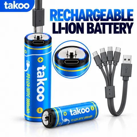 TAKOO Rechargeable Lithium AA/AAA Batteries - 4/8 Pack High Capacity 1.5V USB-C Li-ion Cells, 2000+ Cycles, 1.5h Charging, Great for Game Controllers & Blink Outdoor Cameras (TikTokShopBackToSchool)