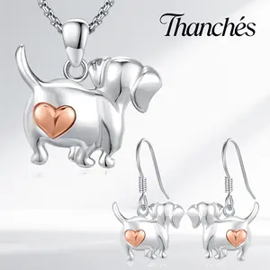 Thanches Dachshund Necklace Earrings Set S925 Sterling Silver  Dog Lover Jewelry Trendy Cute Animal Jewelry Gifts for Mom Wife Unique for Her